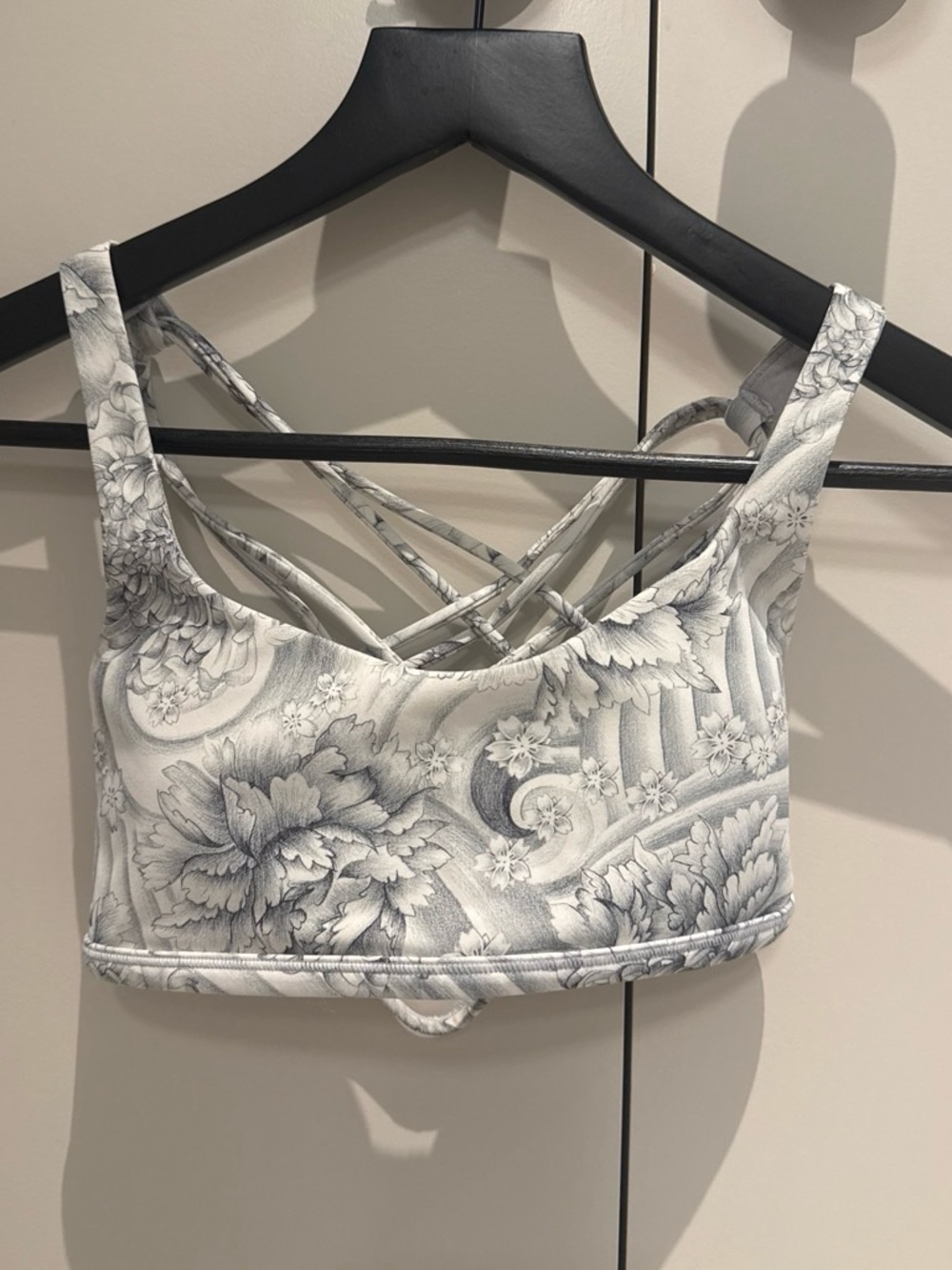 Floral Crisscross Bralette - White & Gray